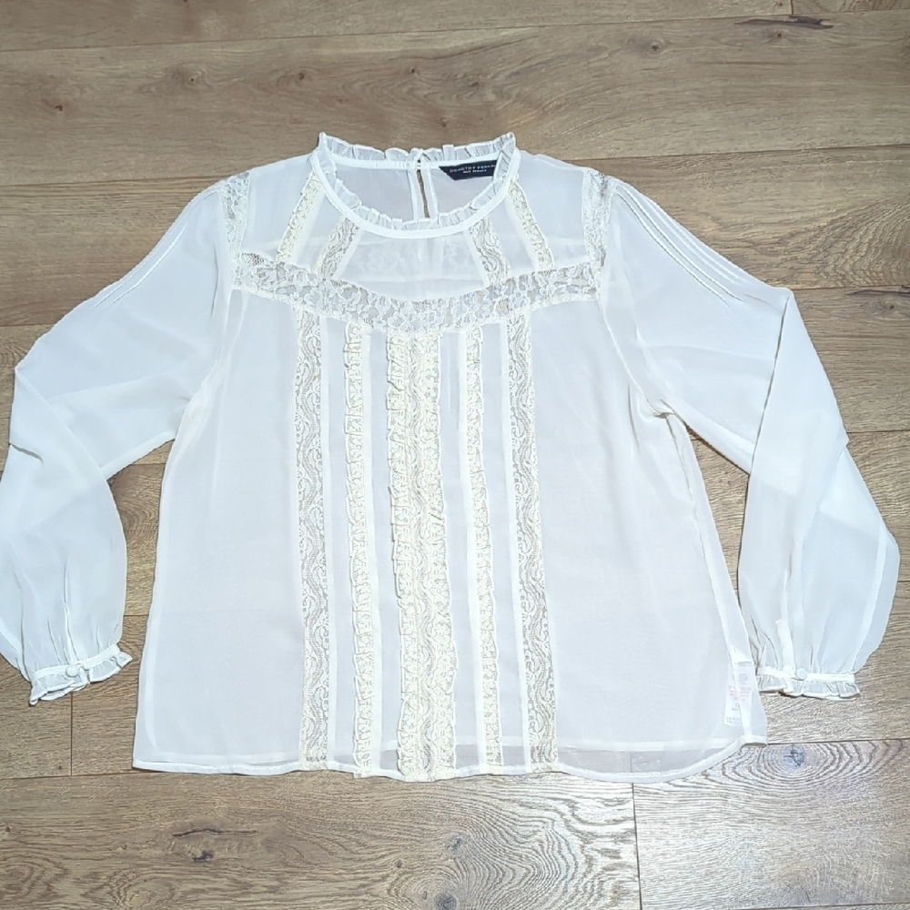 Dorothy Perkins Cream Lace Detail Victorian Romantic Sheer Blouse sz 14